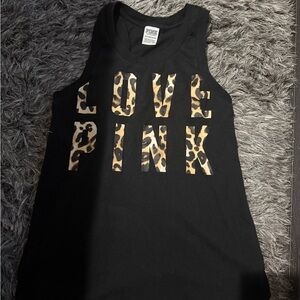 Pink Victoria’s Secret Black Tank Top with Leopard Print 'LOVE PINK'